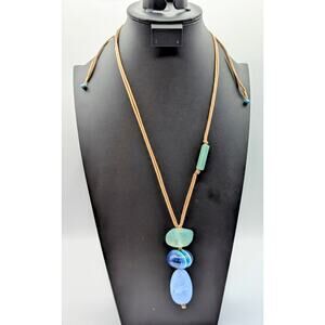 Chico's Blue Seafoam Green Convertible Draw String Pendant Necklace